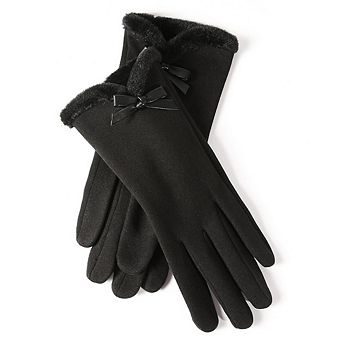 Women's Bow‑Decor Fleece‑Lined Windproof Warm Gloves