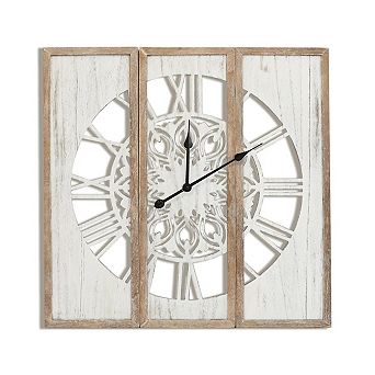 Oldslab 30 inch Farmhouse Wall Clock Triptych Panel Wooden Wall Clock