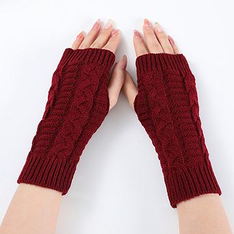 Womens Cable Knit Fingerless Gloves Winter Warm Wrist Warmer