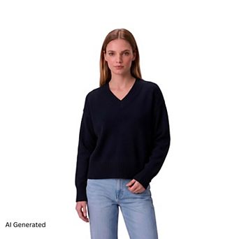Women’s V-Neck Knit Sweater Long Sleeve Regular Fit