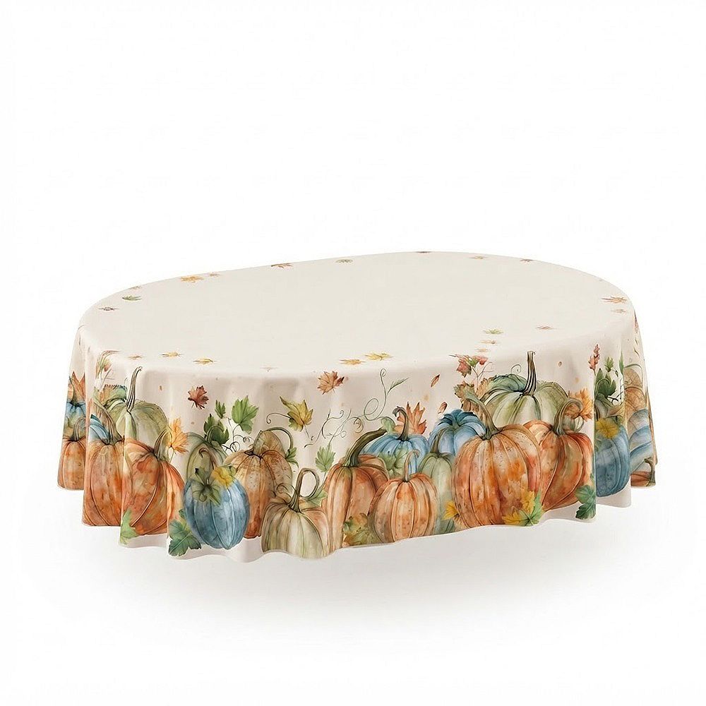 60 x 84-Inch Fall Watercolor Pumpkin Tablecloth, Oval Thanksgiving ...