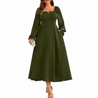 Womens Fall Wedding Guest Dress Long Sleeve Maxi with Pockets