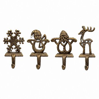 Set of 4 Christmas Stocking Holders Reindeer Snowflake Santa Snowman Hooks