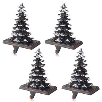 Set of 4 Christmas Tree Stocking Holders for Mantle Holiday Home Decor