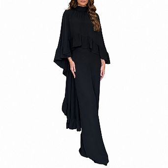 Womens 2 pc Elegant Cape Top High Waist Wide Leg Pants Set