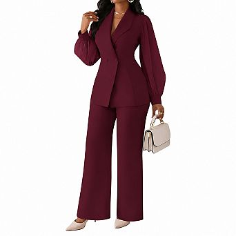 Womens 2 pc Chiffon Long Sleeve Business Casual Suit Set