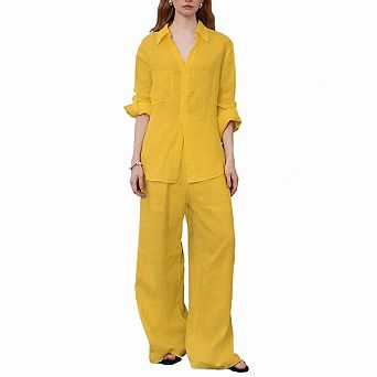 Womens 2 pc Linen Blend Casual Lounge Vacation Outfits