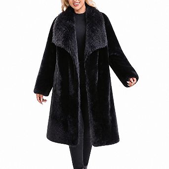 Womens Long Faux Fur Coat Plush Lapel Warm Winter Jacket