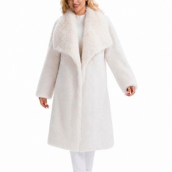 Womens Long Faux Fur Coat Plush Lapel Warm Winter Jacket