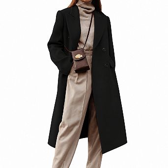 Womens Long Wool Blend Trench Coat Double Breasted Winter Fall Overcoat