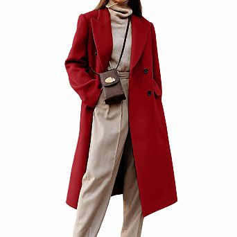 Womens Long Wool Blend Trench Coat Double Breasted Winter Fall Overcoat
