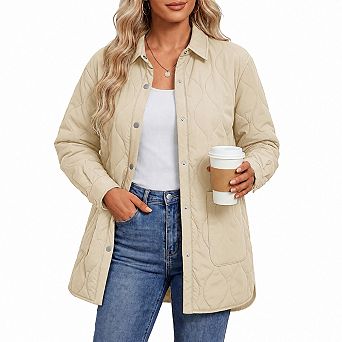 Women Lightweight Quilted Puffer Jacket Warm Transitional Coat With Pockets