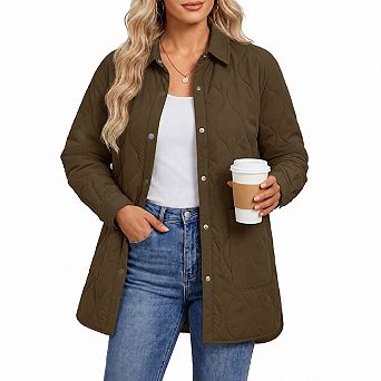 Women Lightweight Quilted Puffer Jacket Warm Transitional Coat With Pockets