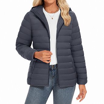 Women's Lightweight Quilted Puffer Jacket Hooded Water Resistant Warm Coat