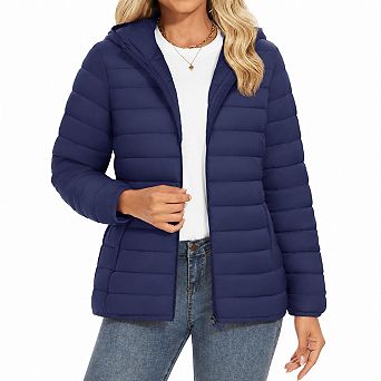 Women's Lightweight Quilted Puffer Jacket Hooded Water Resistant Warm Coat