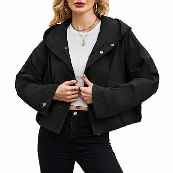 Womens Cropped Lightweight Waterproof Windbreaker Jacket With Pockets