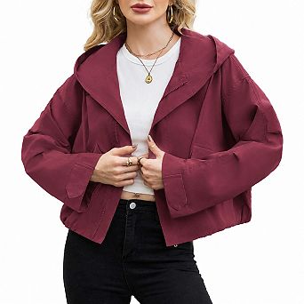 Womens Cropped Lightweight Waterproof Windbreaker Jacket With Pockets