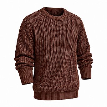 Men Thick Knit Textured Crew Neck Pullover Sweater Long Sleeve Loose Fit