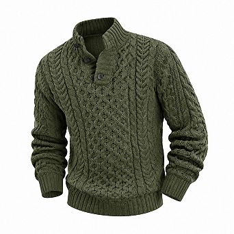 Men Stand Collar Cable Knit Chunky Pullover Sweater