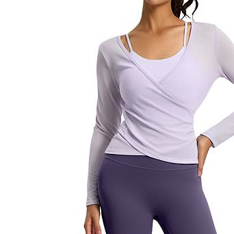 Women's 2 pc Mesh Wrap V-Neck Long Sleeve Workout Top