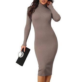 Womens Turtleneck Ribbed Knit Long Sleeve Slim Dress