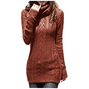 Women Neck Turtleneck Cable Knit Bodycon Long Slim Dress