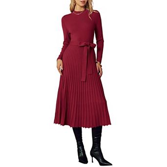Womens Mock Neck Fall Business Pleated Dress