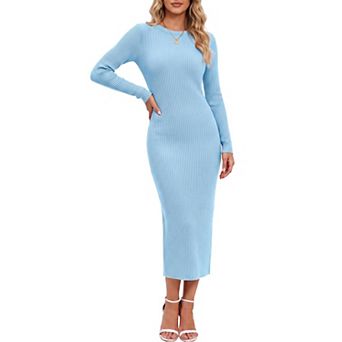 Womens Long Sleeve Knit Bodycon Midi Dress