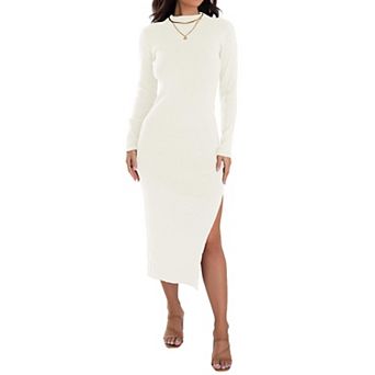Womens Fall Slit Knit Long Sleeve Bodycon Dress