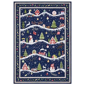 Winter Village Snowman Low Pile Rug Machine Washable Soft Living Room Bedroom