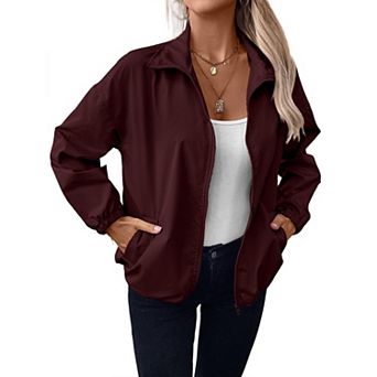Womens Oversized Zip Up Jacket Lightweight Puff Long Sleeve Jackets Fall Winter Coat with Pocket