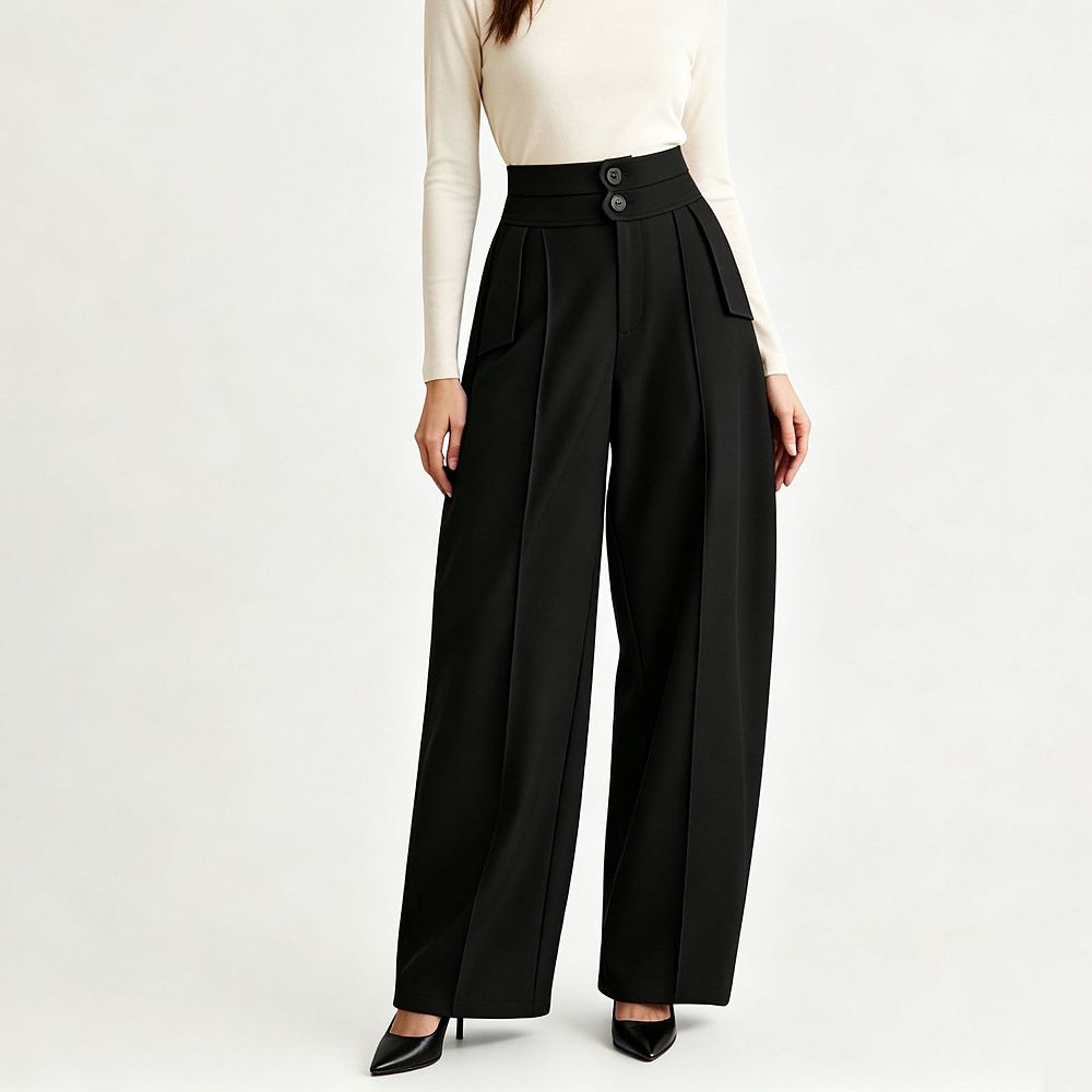 Women High Waist Banana Pants, Double‑Button Pleated Wide Leg Casual ...