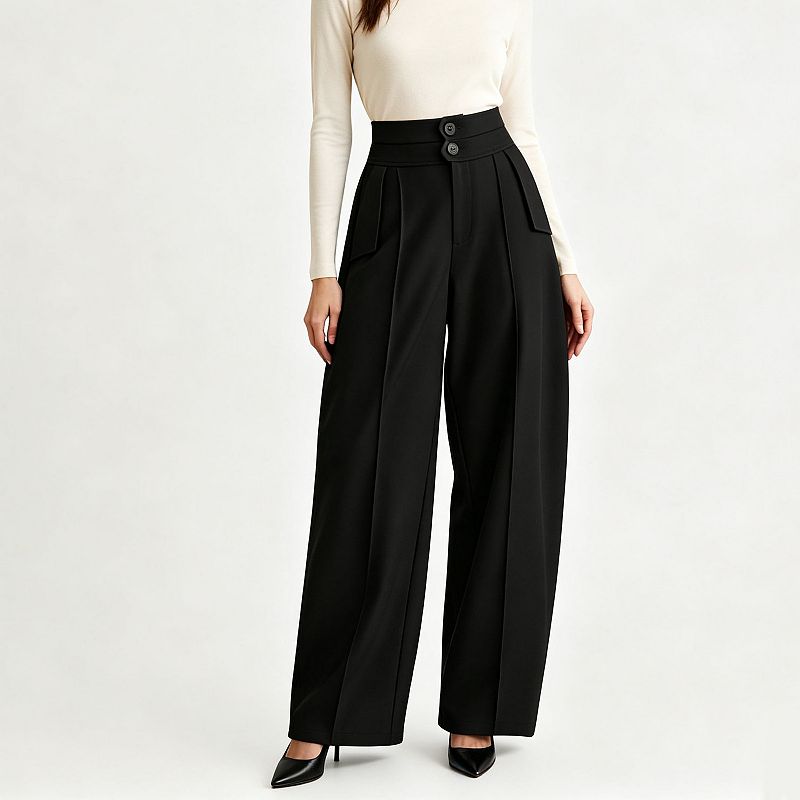 Women High Waist Banana Pants, Double‑Button Pleated Wide Leg Casual ...