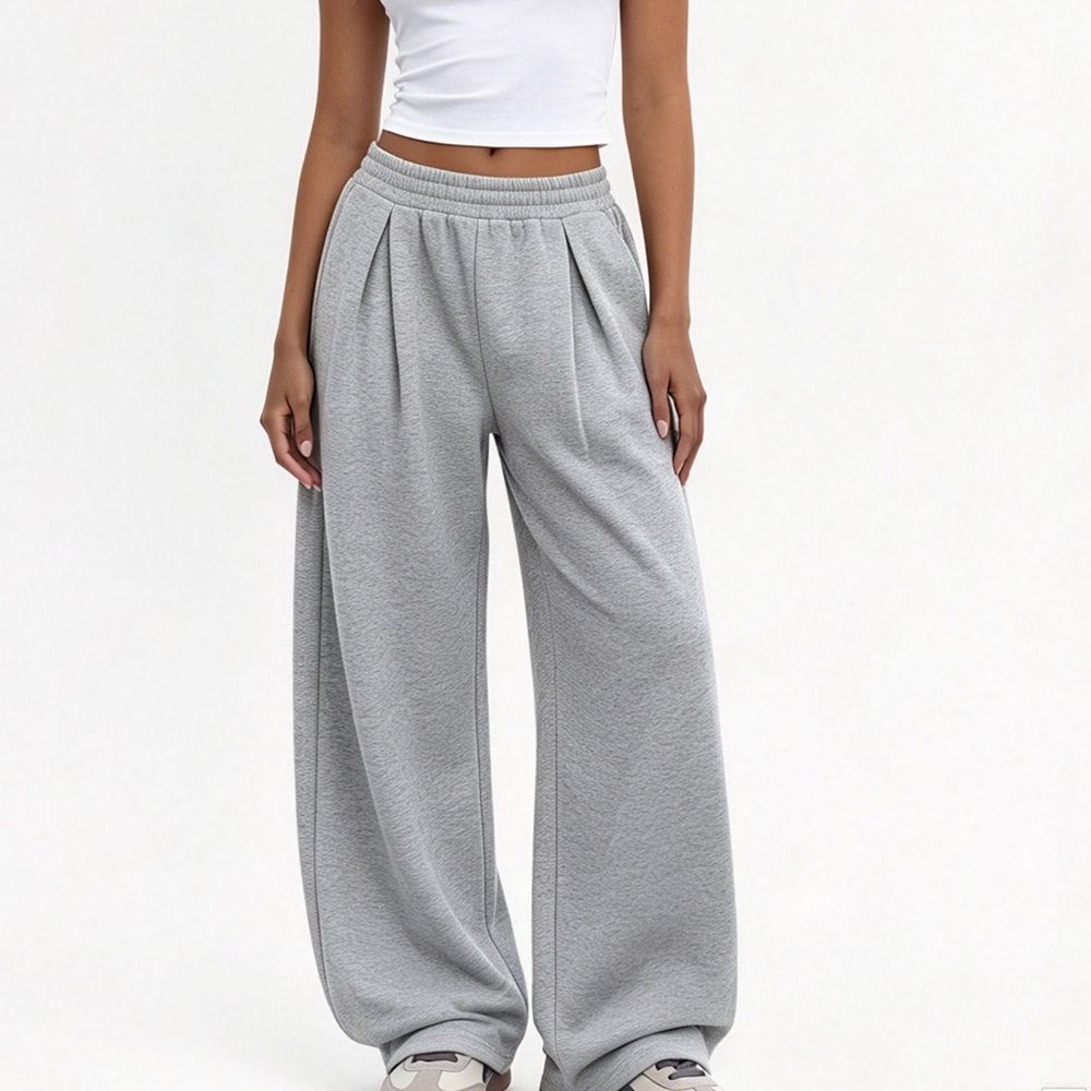 Women Wide Leg Fleece Lined Sweatpants Elastic Waist Pleated Casual ...