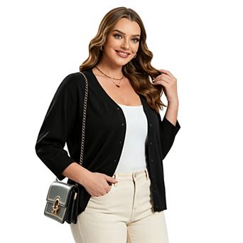 Plus size Women V-Neck Knit Cardigan Casual Fall Lightweight Sweater for Women