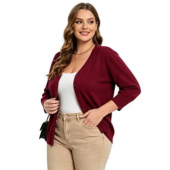 Plus size Women V-Neck Knit Cardigan Casual Fall Lightweight Sweater for Women