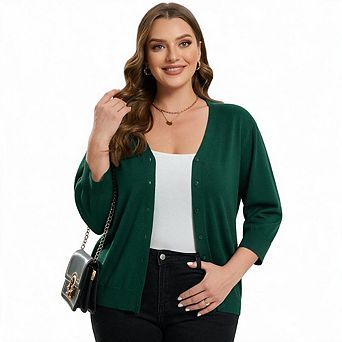 Plus size Women V-Neck Knit Cardigan Casual Fall Lightweight Sweater for Women