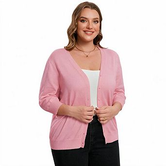 Plus size Women V-Neck Knit Cardigan Casual Fall Lightweight Sweater for Women