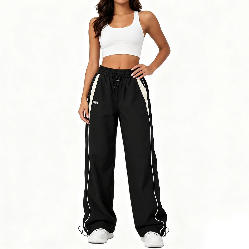 Women's Straight Wide Leg Track Pants Adjustable Cuff Jogger Pants ...