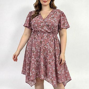 Women's Summer V-Neck Short Sleeve A-Line Printed Dress