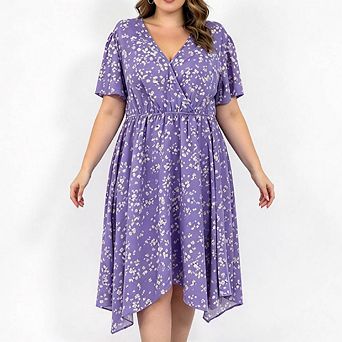 Women's Summer V-Neck Short Sleeve A-Line Printed Dress