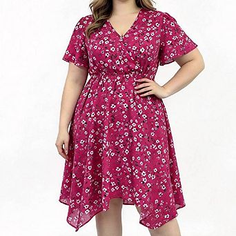 Women's Summer V-Neck Short Sleeve A-Line Printed Dress