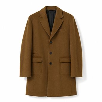 Men's Wool Blend 3-Button Overcoat Notch Lapel Mid Length Winter Coat
