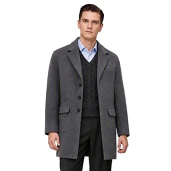 Men's Wool Blend 3-Button Overcoat Notch Lapel Mid Length Winter Coat