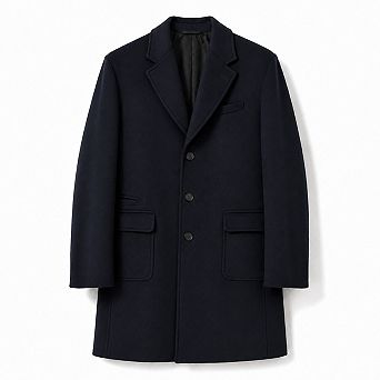 Men's Wool Blend 3-Button Overcoat Notch Lapel Mid Length Winter Coat