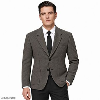 Men's Checked Textured Blazer Slim Fit Warm Business Casual Suit Jacket