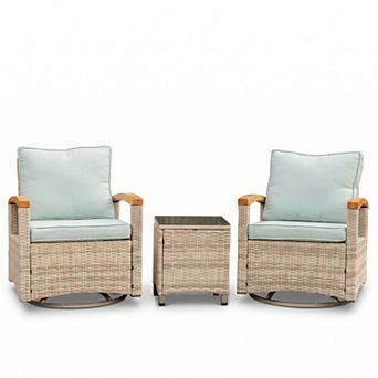 Decksplore 3 pc Outdoor Swivel Rocker Bistro Set Patio Furniture with 360° Swivel Glide Chairs