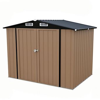Decksplore 8x6 FT Galvanized Steel Outdoor Storage Shed Double Lockable Doors Perfect for Backyard