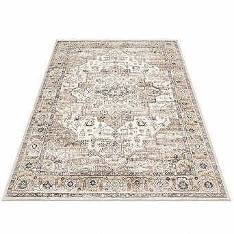 Washable Vintage 5x7 Area Rug with Non Slip Backing Low Pile for Living Room Bedroom