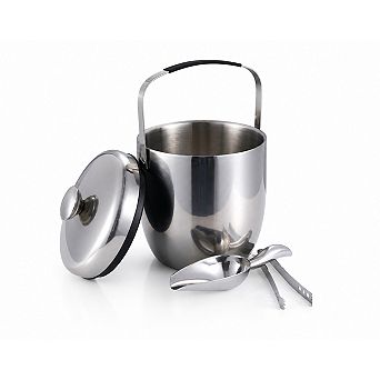 3L Insulated Ice Bucket - Double Wall Stainless Steel Ice Bucket with Lid, Tongs & Scoop, Silver